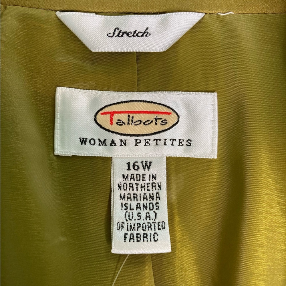 Talbots Three Button Cotton Blend Green Blazer (Plus Size 16W Petite) - Picture 10 of 13